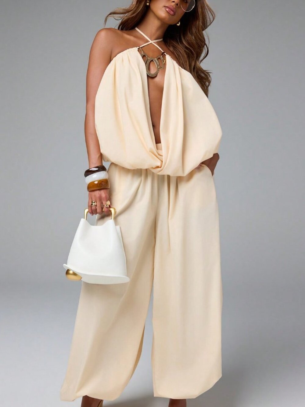 Apricot Casual Women's Halter Top And Trousers Set